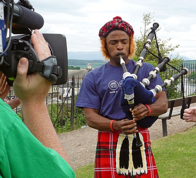 Nate Jackson playing bagpipes