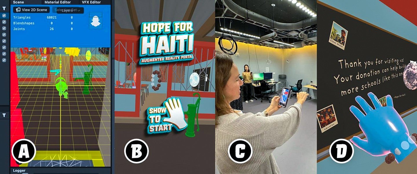 images show the prototype for the Hope for Haiti augmented reality Snapchat lens