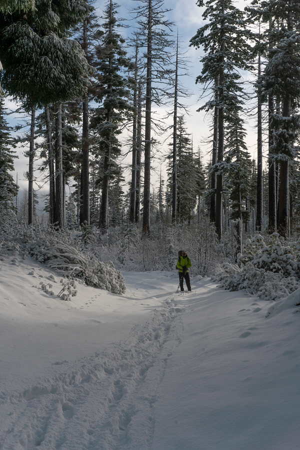 Jack Fisher hiking through the snow