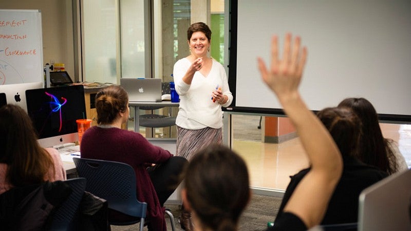 Lori Shontz teaching during class at the School of Journalism and Communication