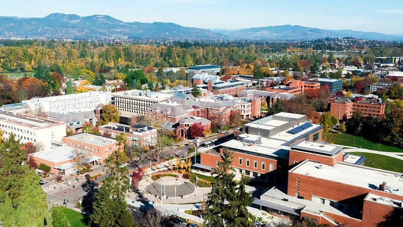 aerial view of the University of Oregon campus