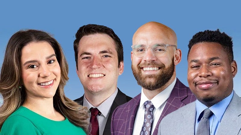 composite image of four SOJC alumni who work in local TV news