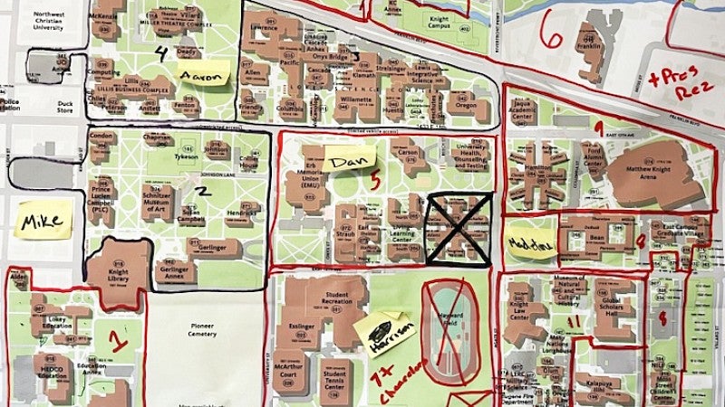 marked-up UO campus map