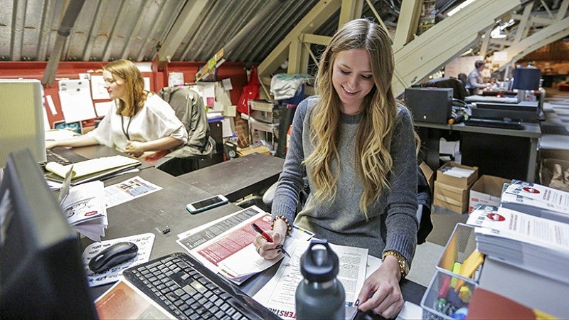 SOJC student working at local Portland company. SOJC student working at local Portland company.