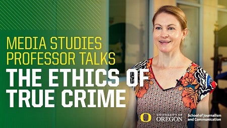 video thumbnail with the text "Media Studies Professor Talks the Ethics of True Crime"