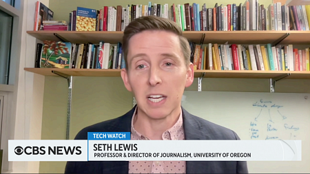 screenshot of Seth Lewis appearing on CBS News