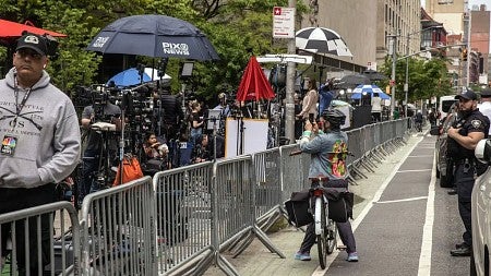 New York Times photo of press outside of Donald Trump's trial