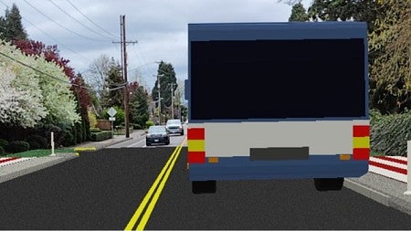 side by side visualization of a street next to the same street with an AR bus