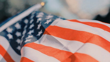 American flag waving in the wind.