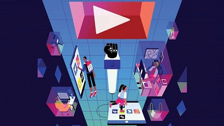 Social media and the pandemic represented in illustration.