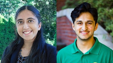 Rhodes Scholar Finalists Sravya Tadepalli (left) and Sumit Kapur (right)