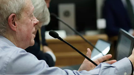 Seattle Times publisher Frank Blethen testifies at a public hearing at the Washington legislature.