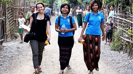 Jessica Lomelin walking with two women