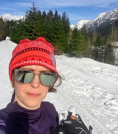 Christine Wise takes a selfie while skiing
