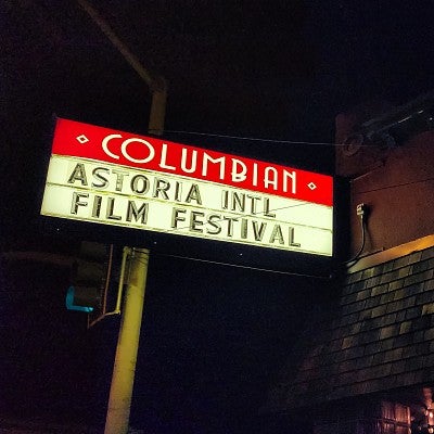 a marquee sign for the Columbian Theatre advertising the Astoria Film Festival