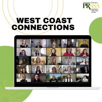 graphic showing the words West Coast Connections and a screenshot of a Zoom meeting
